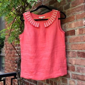 Boden Linen Blouse with Embroidered Collar